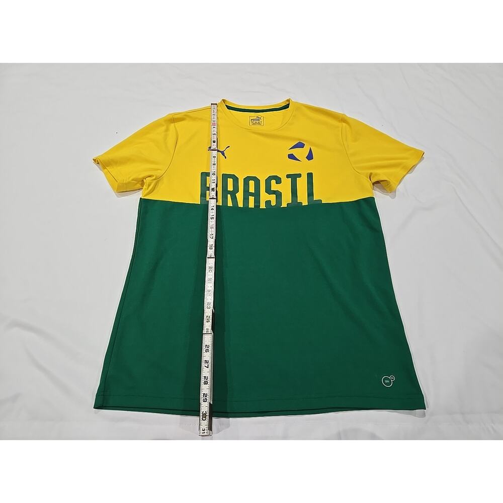 Team Brazil Puma Men's Soccer Football Jersey Size L Yellow Green Short Sleeve